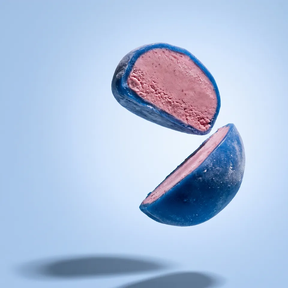 Berries mochi, two halves
