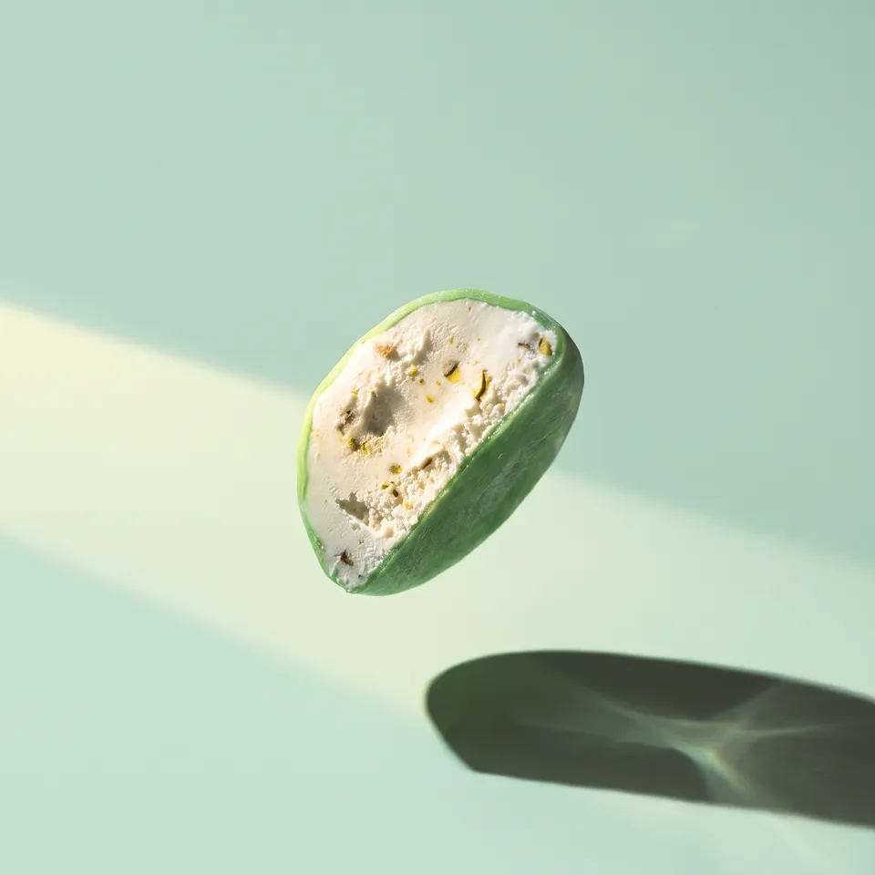 A single mochi under a shaft of light