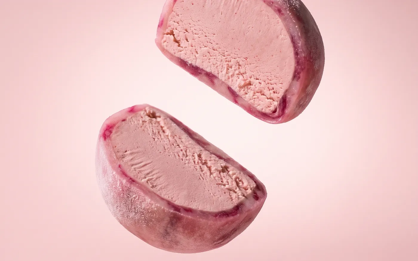 Bubblegum mochi, two halves