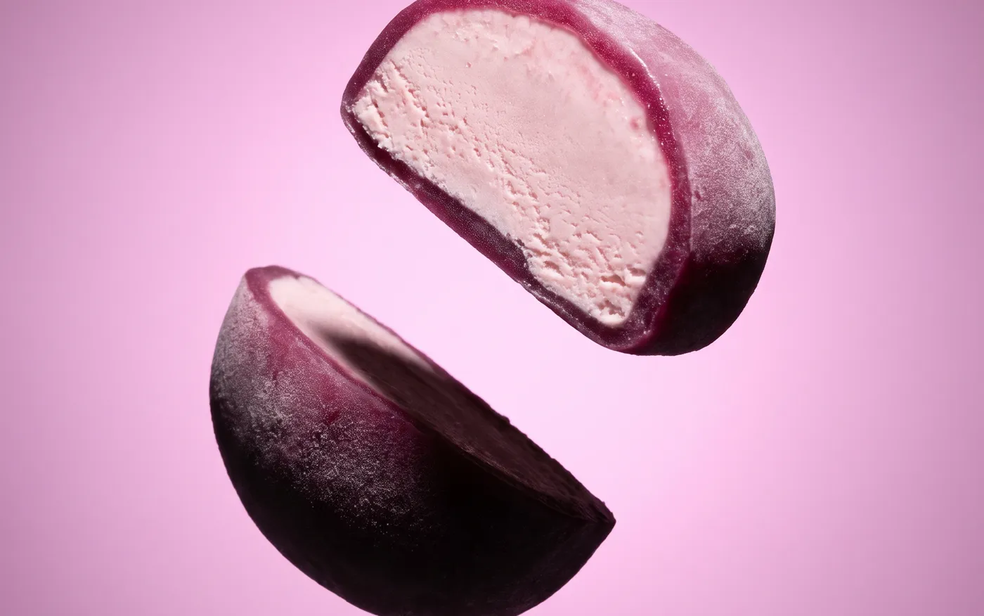 Cherry mochi, two halves