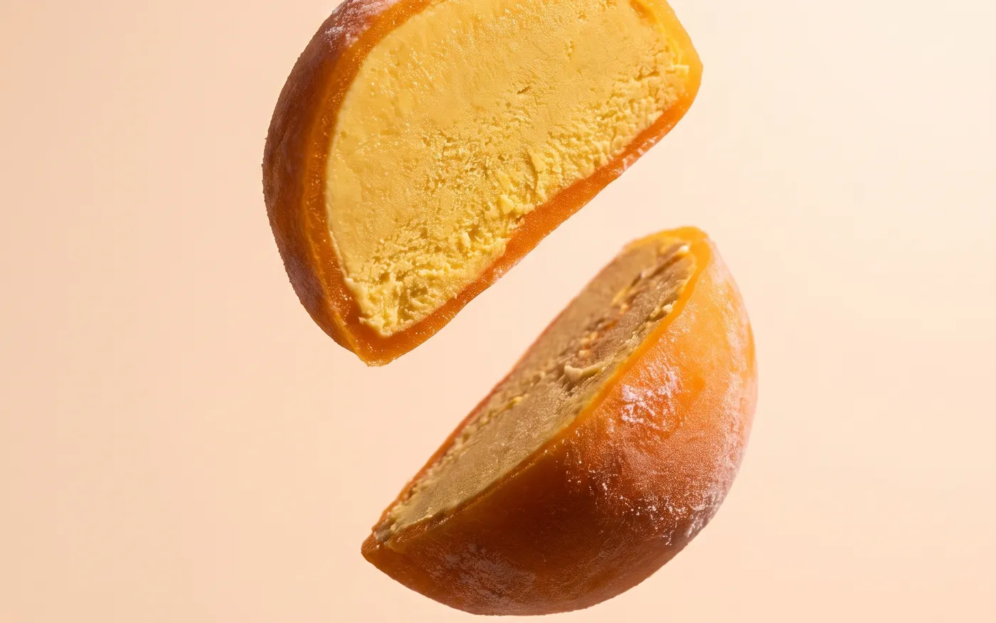 Mango mochi, two halves