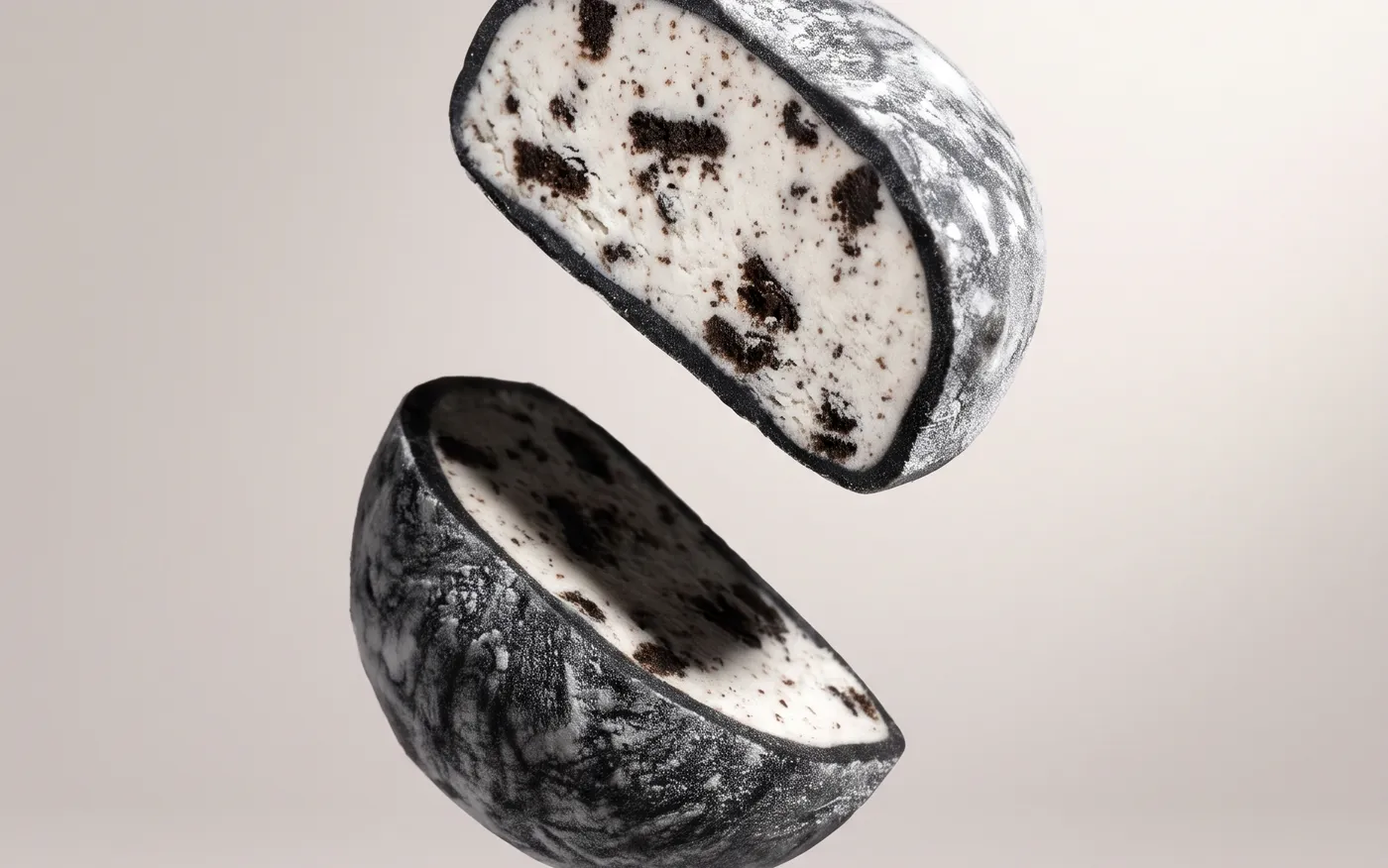 Oreo mochi, two halves
