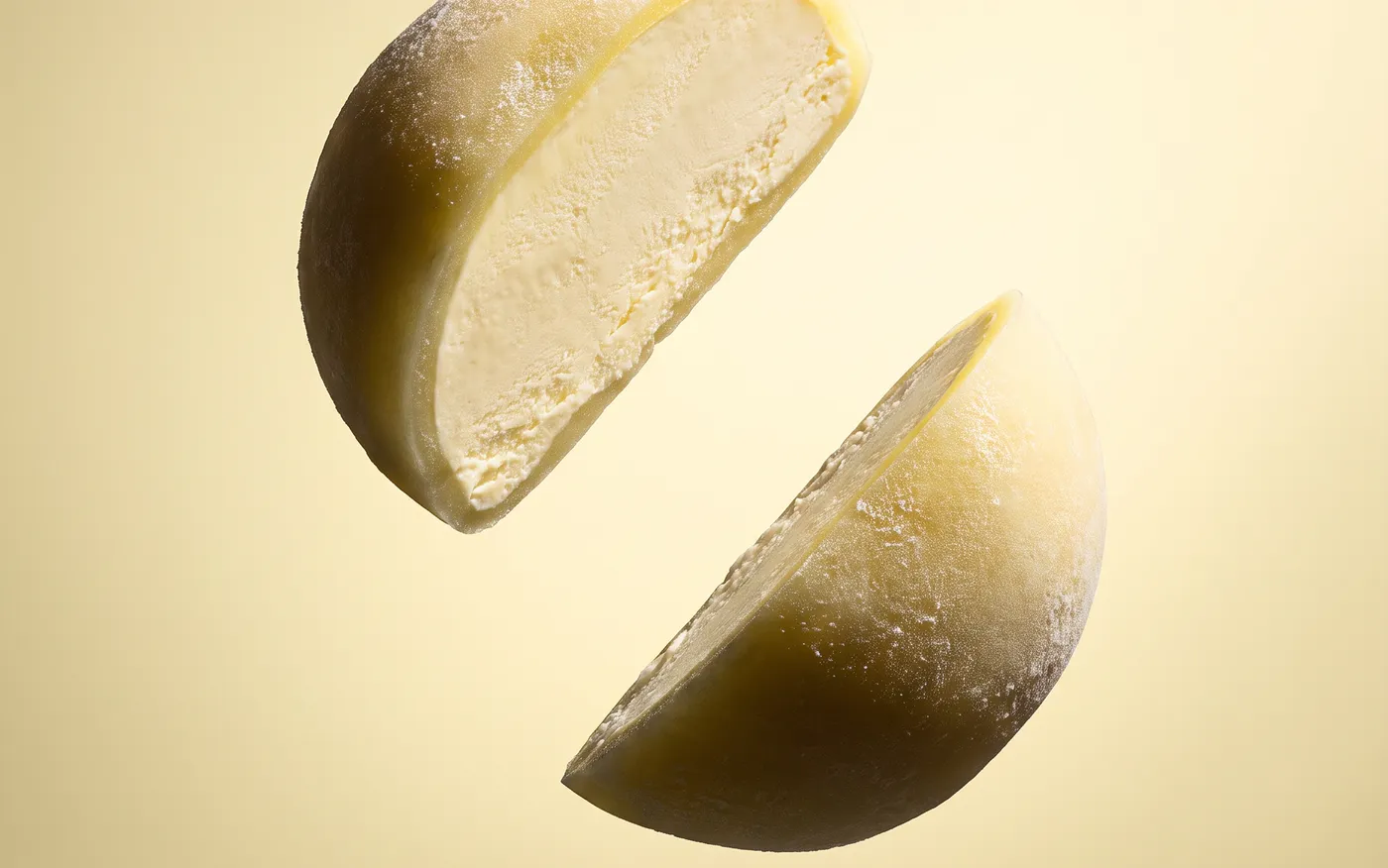 Passion Fruit mochi, two halves