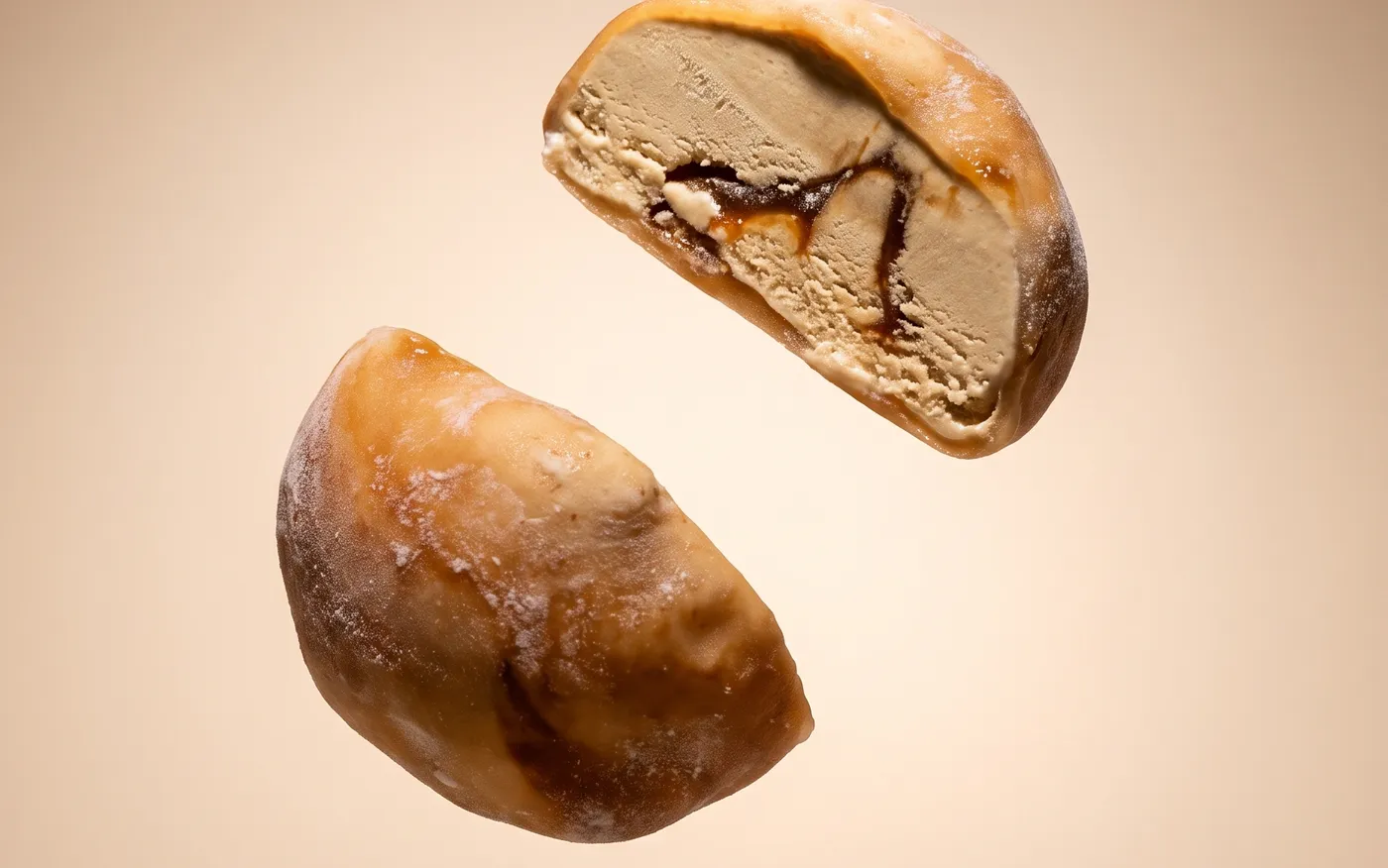 Salted Caramel mochi, two halves