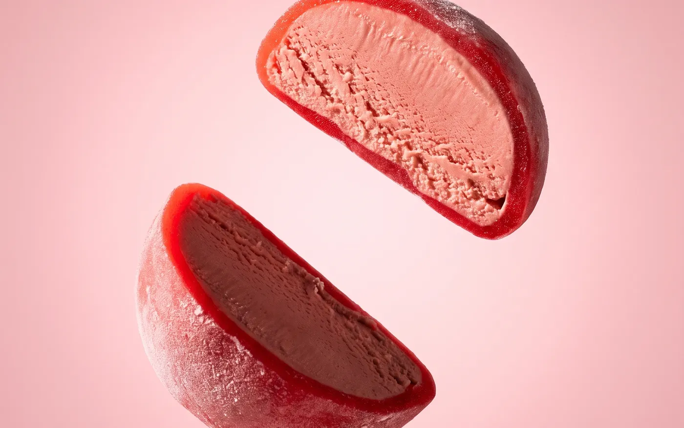 Strawberry mochi, two halves