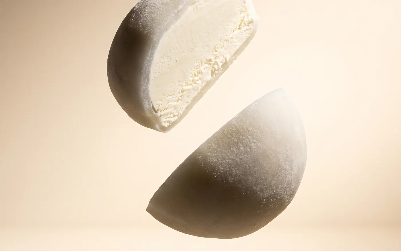 Vanilla mochi, two halves