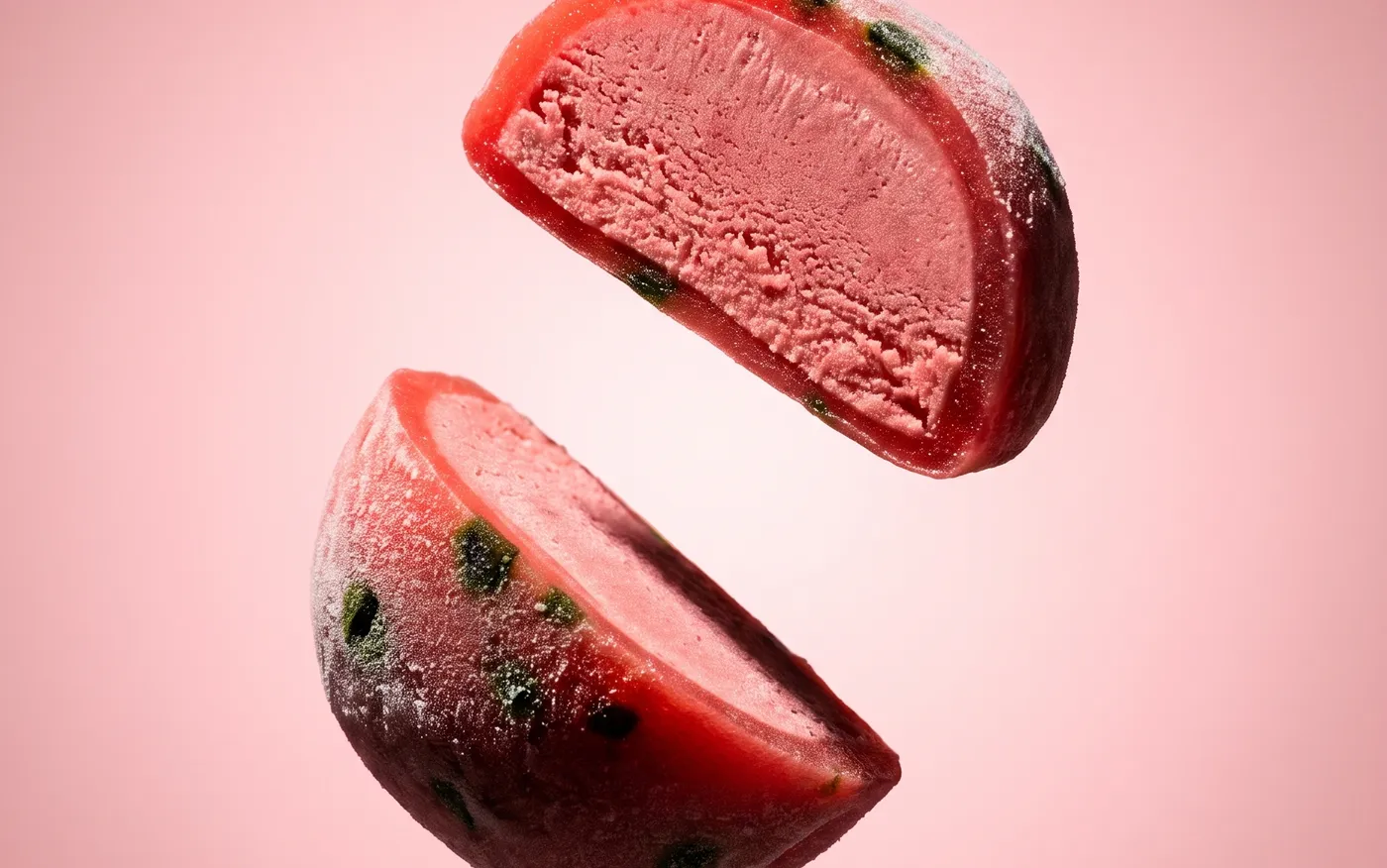 Watermelon mochi, two halves