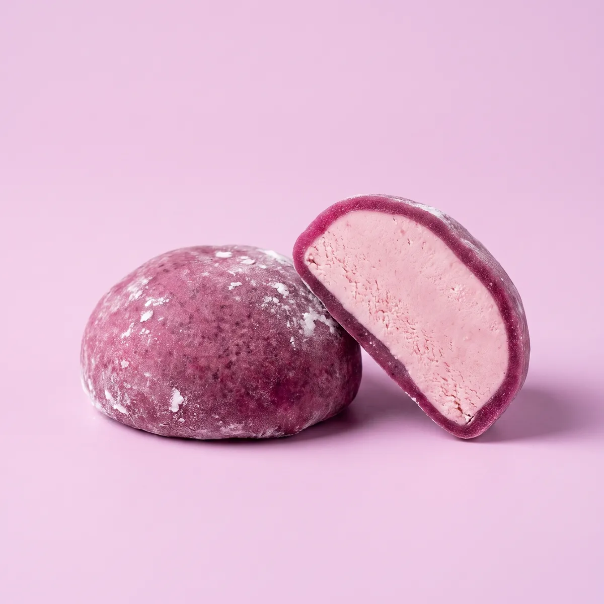 Cherry mochi, whole and cut open
