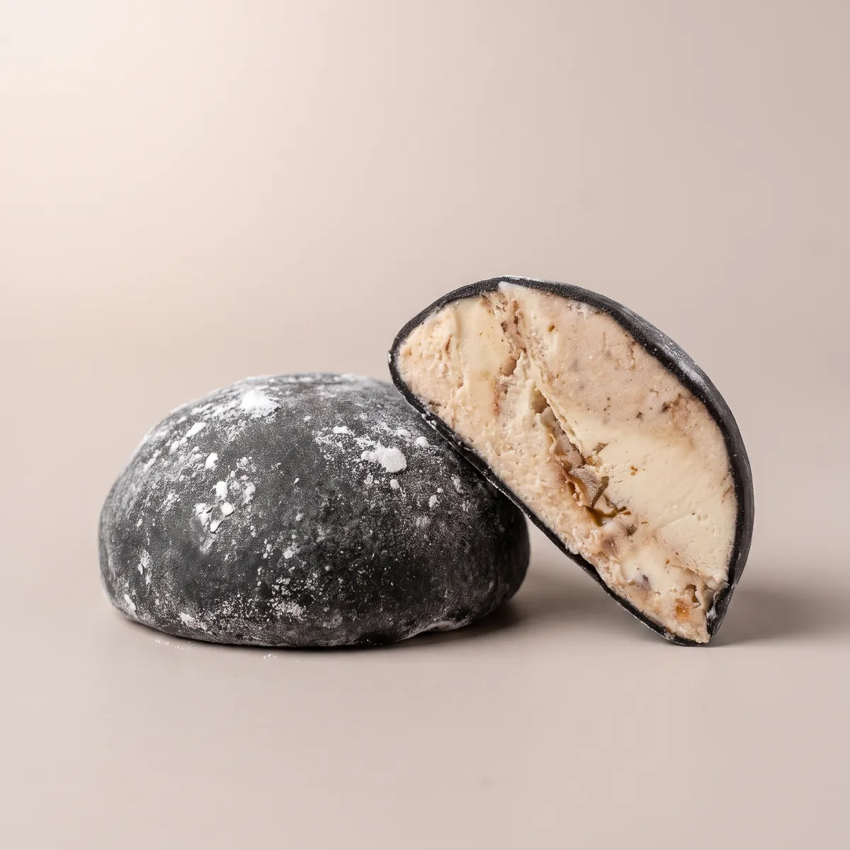 Snickers mochi, whole and cut open